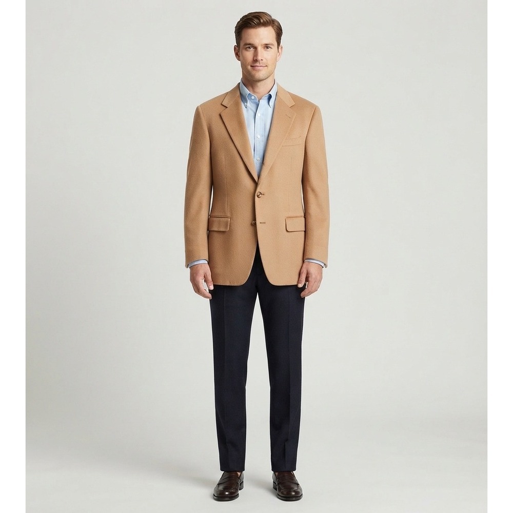 Bill Blass Mens 100% Pure Camelhair Blazer Sport Coat Tan 2 Button Made in USA